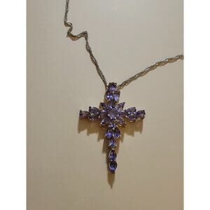 Purple Cross Floral Pendant with Chain Sterling Silver DK 925 JTV Style